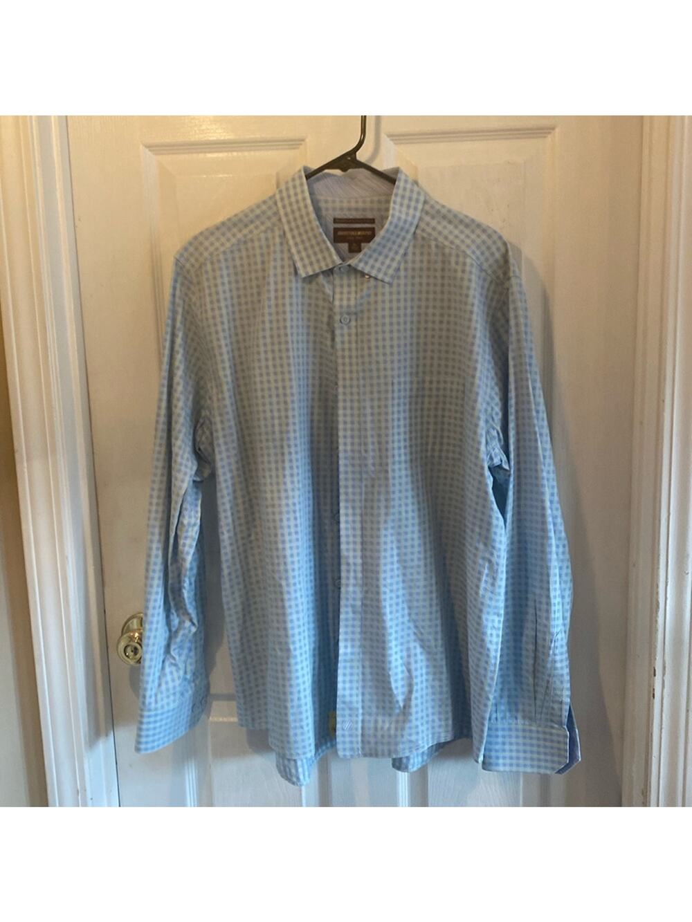 Johnston & Murphy mens XL mint gingham  button collar premium cotton shirt